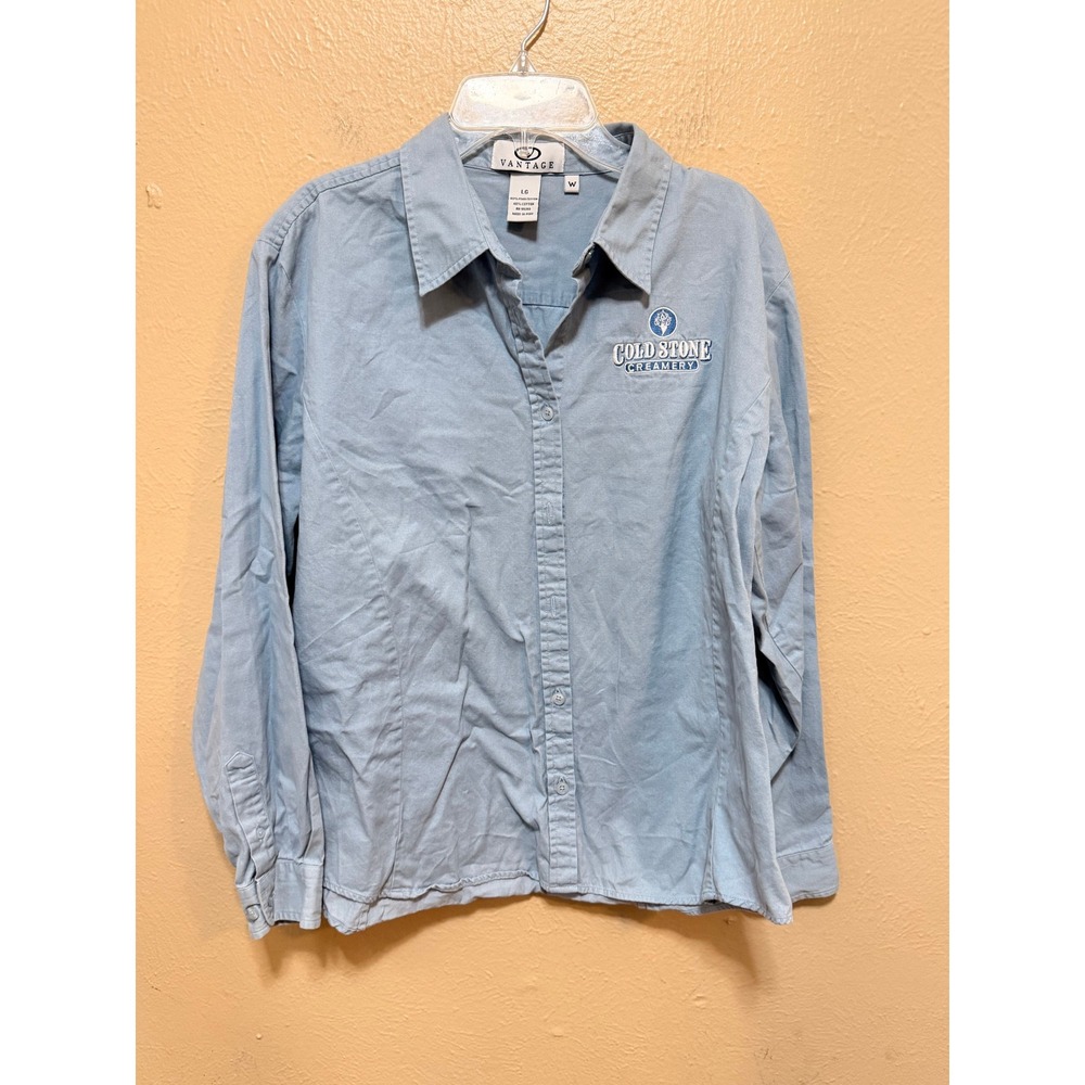 Vantage Women's Long Sleeve Button Up Shirt Cold‎ Stone Creamery Uniform Large